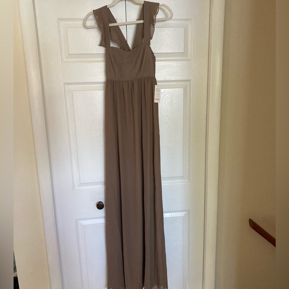 Taupe light Brown long Dress from MUMU weddings